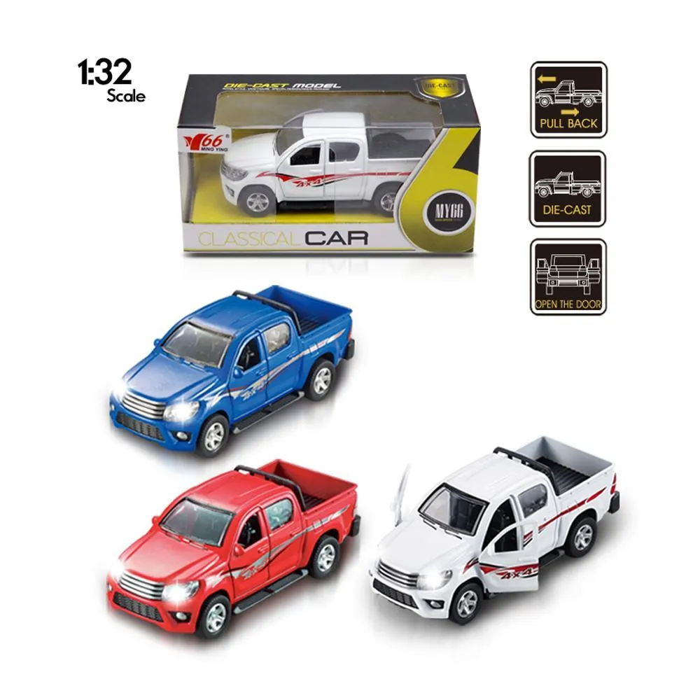 1:32 Toyota Pickup Alloy Recoil Open 2-Door Car with Light Music