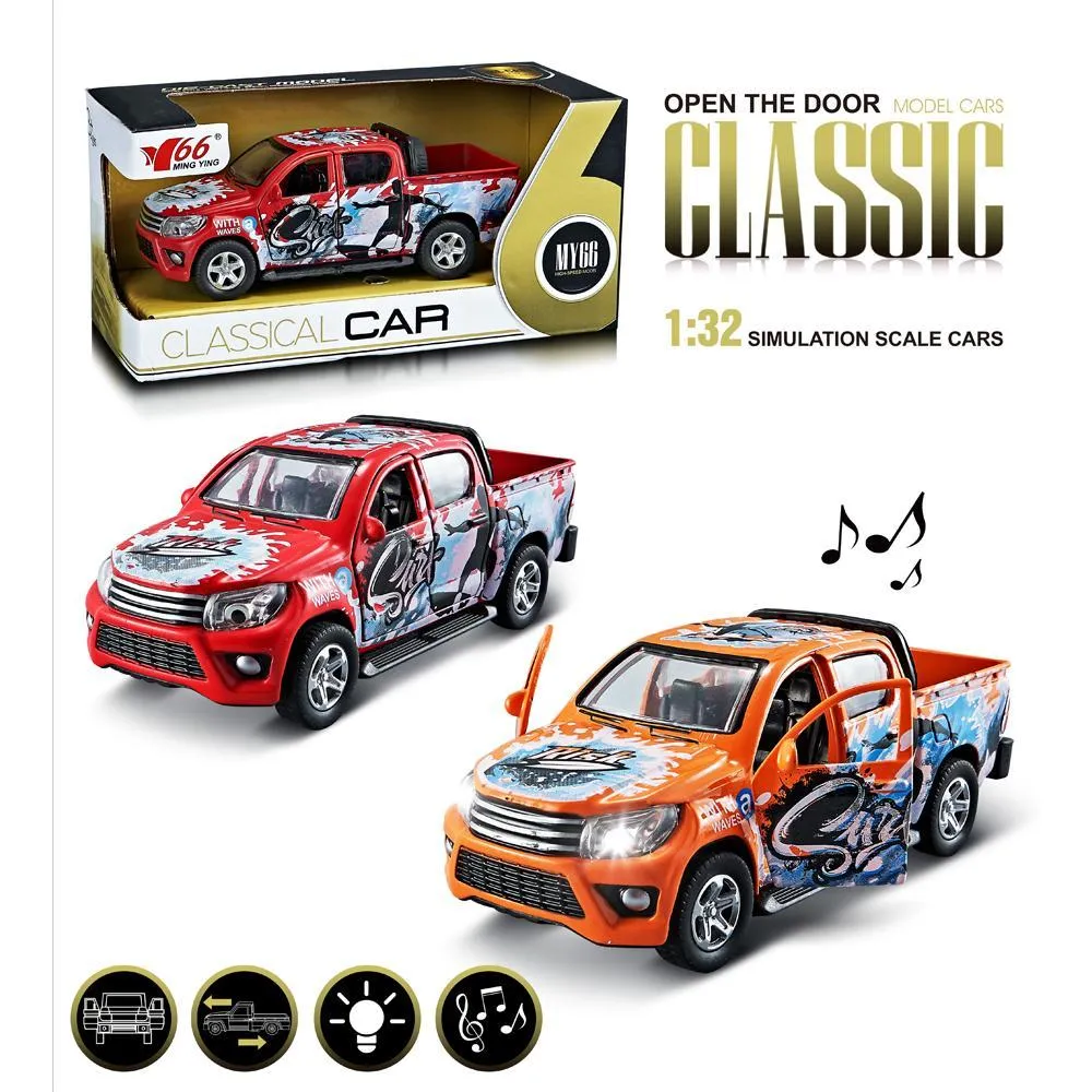 1:32 Toyota Pickup Alloy Recoil Open 2-Door Car with Light Music