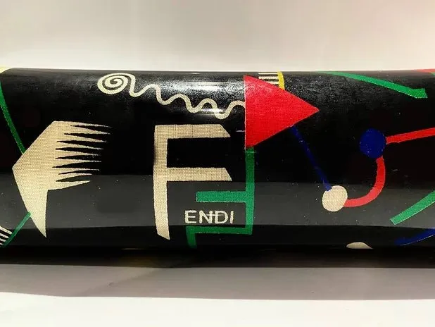 1980s Fendi Stiassi Abstract Geometric Print Vinyl Canvas Envelope Bag