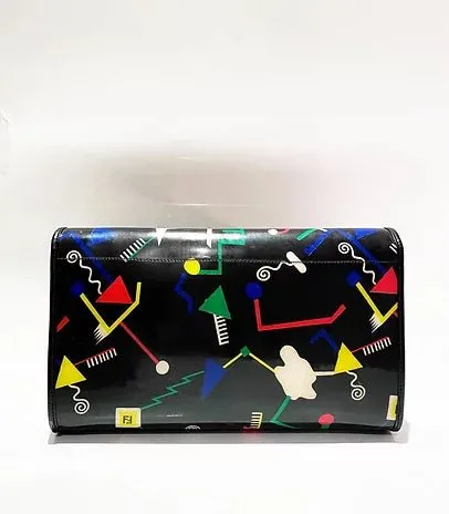 1980s Fendi Stiassi Abstract Geometric Print Vinyl Canvas Envelope Bag