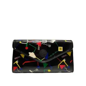 1980s Fendi Stiassi Abstract Geometric Print Vinyl Canvas Envelope Bag