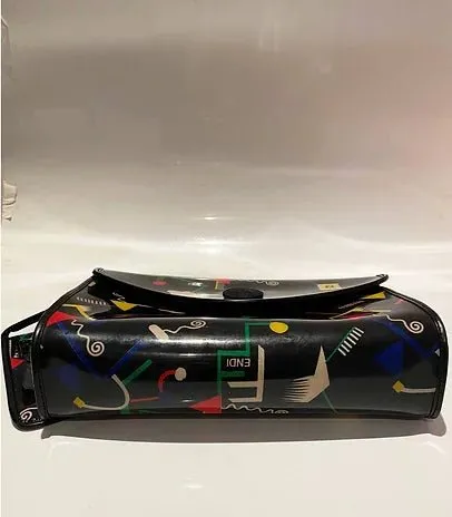 1980s Fendi Stiassi Abstract Geometric Print Vinyl Canvas Envelope Bag