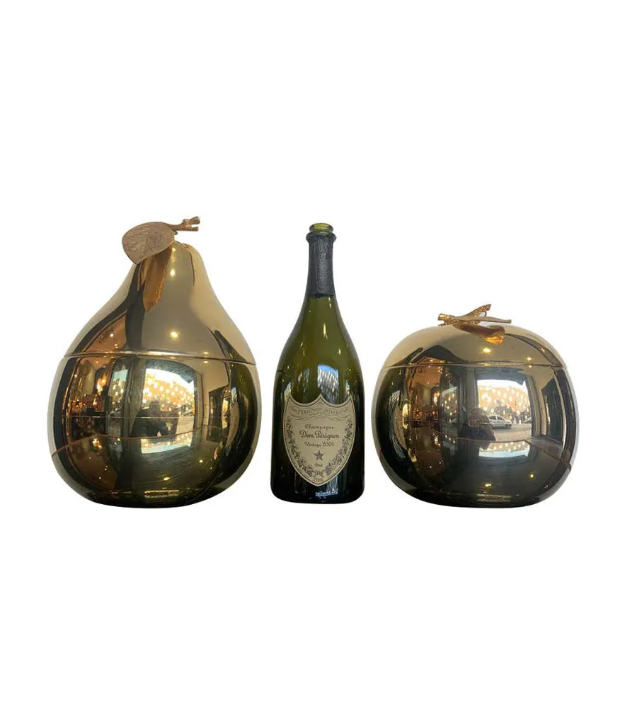 24-CARAT GOLD-PLATED APPLE SHAPED ICE BUCKET WITH DETAILED LEAF HANDLE