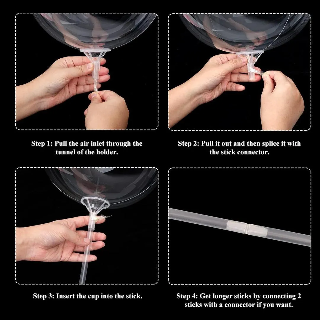 50 Pcs Balloon Support Sticks with Cups and Stand Party Decoration Accessories, Clear