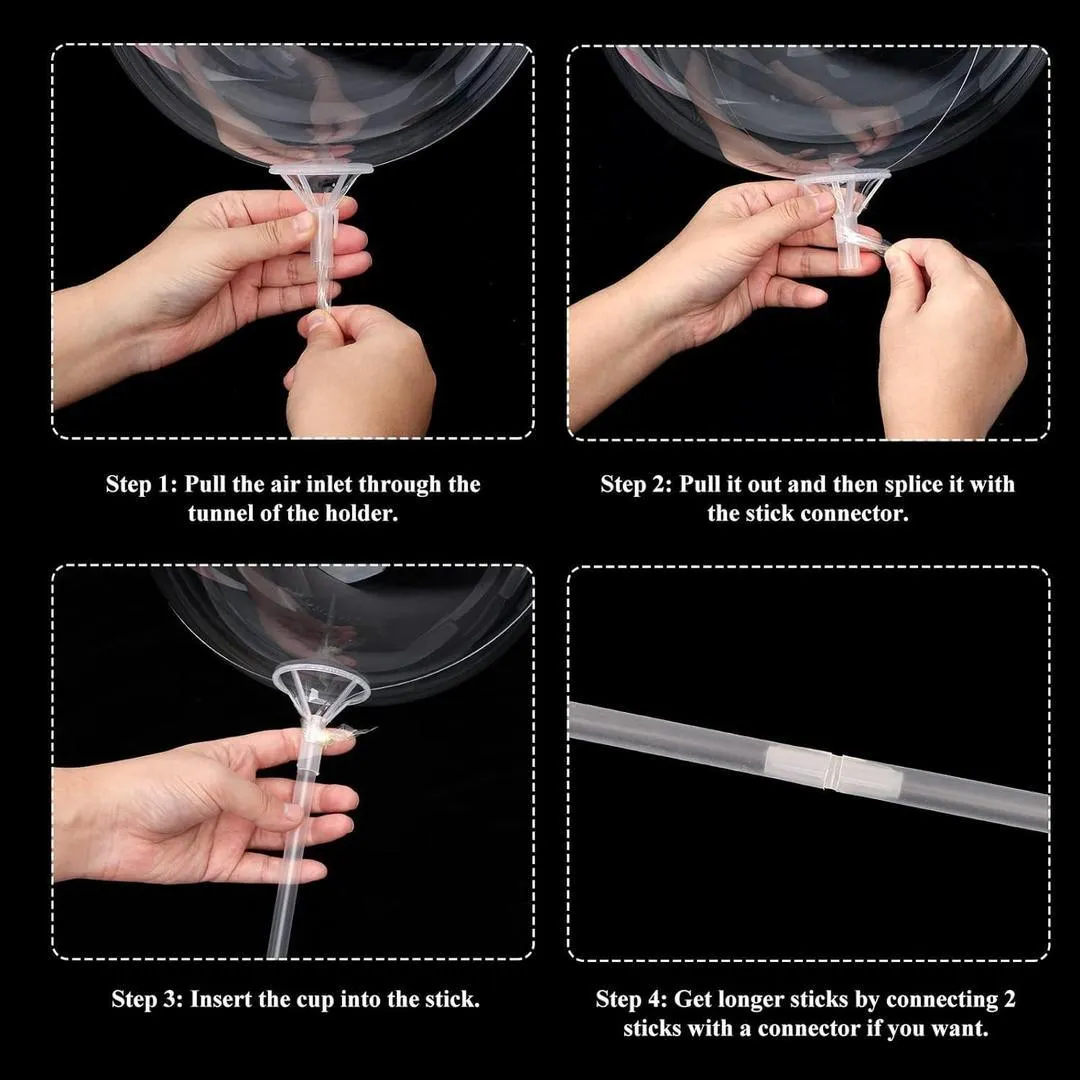 50 Pcs Balloon Support Sticks with Cups and Stand Party Decoration Accessories, Clear