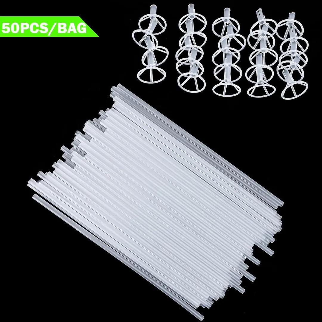 50 Pcs Balloon Support Sticks with Cups and Stand Party Decoration Accessories, Clear
