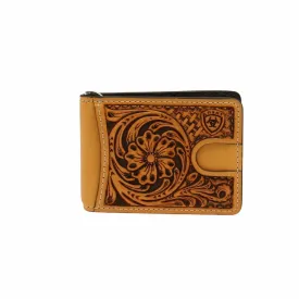 Ariat Tan Floral Embossed Logo Bi-Fold Money Clip A3546308