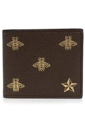Bee Star Bifold Leather Half Wallet Brown