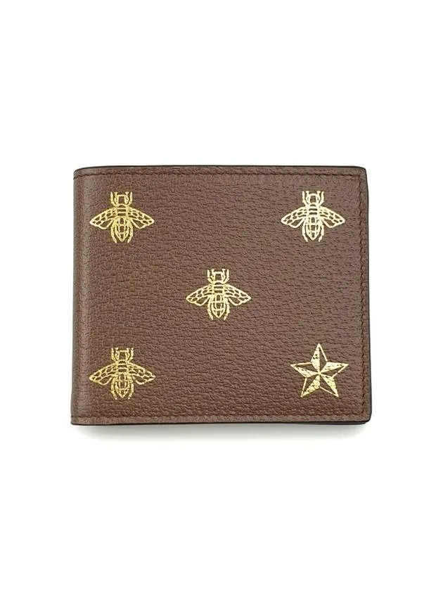 Bee Star Bifold Leather Half Wallet Brown
