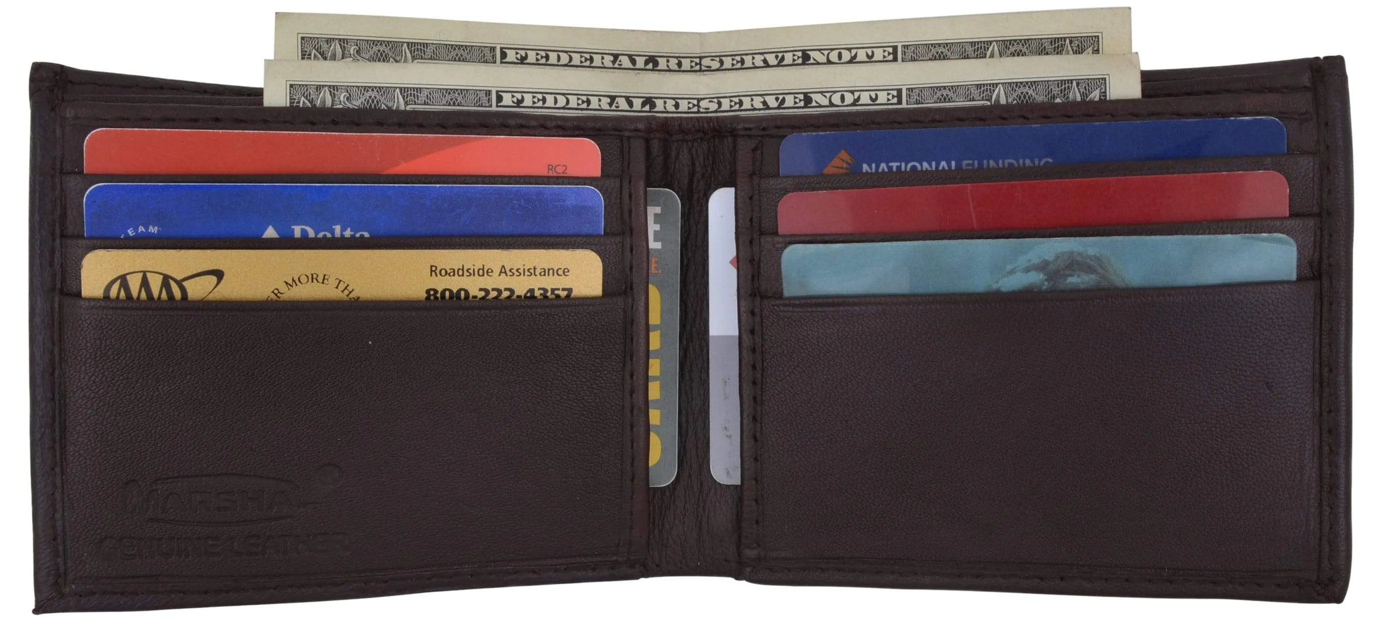 Bifold Lambskin Leather Outside ID Window Mens Wallet 1358