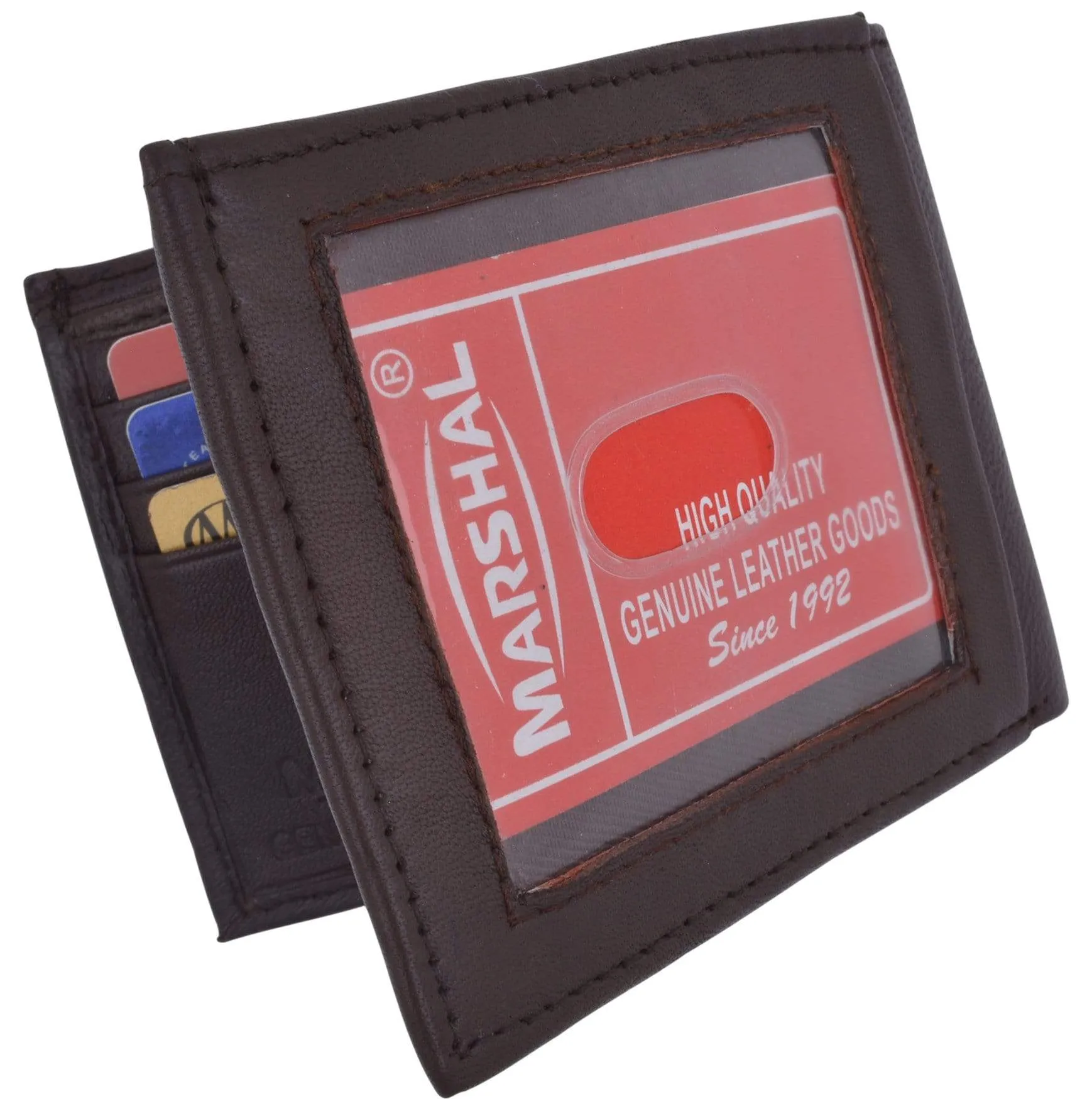Bifold Lambskin Leather Outside ID Window Mens Wallet 1358