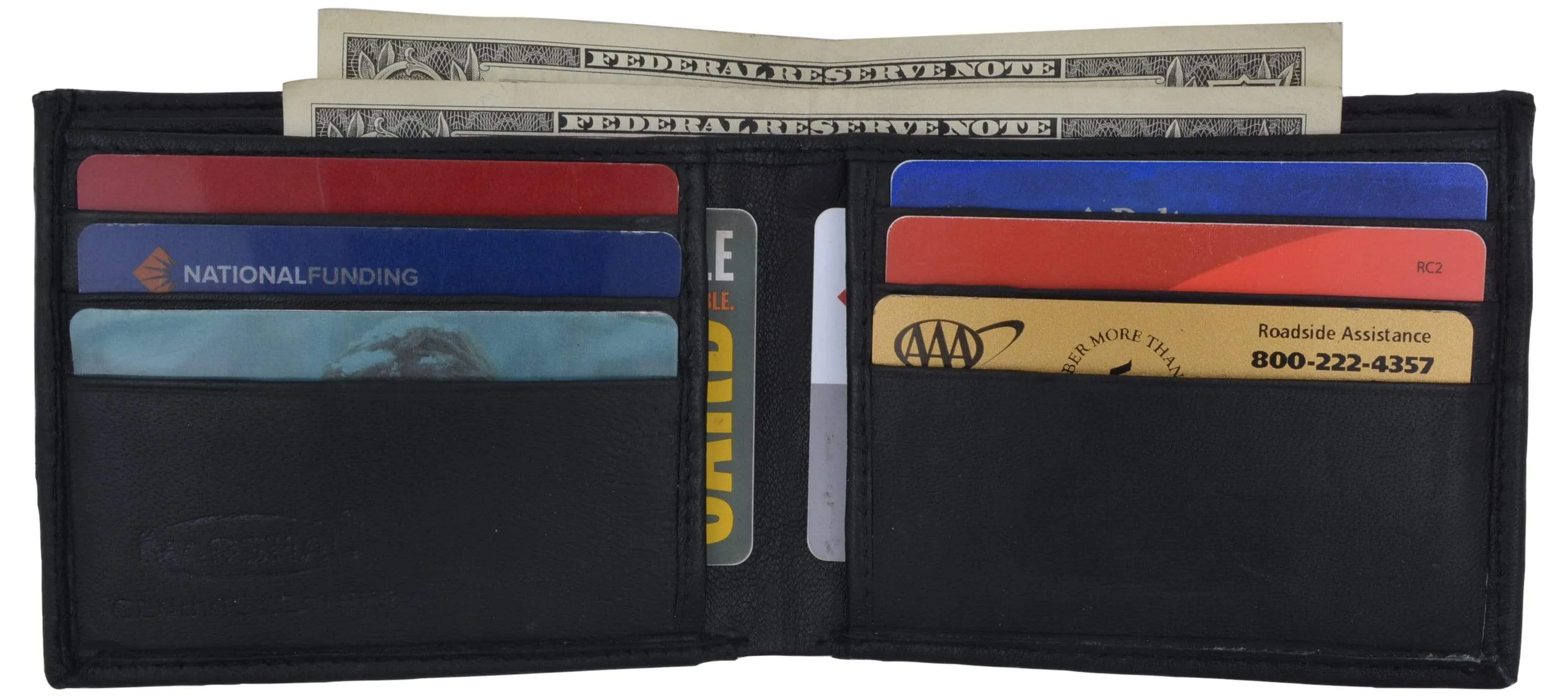 Bifold Lambskin Leather Outside ID Window Mens Wallet 1358