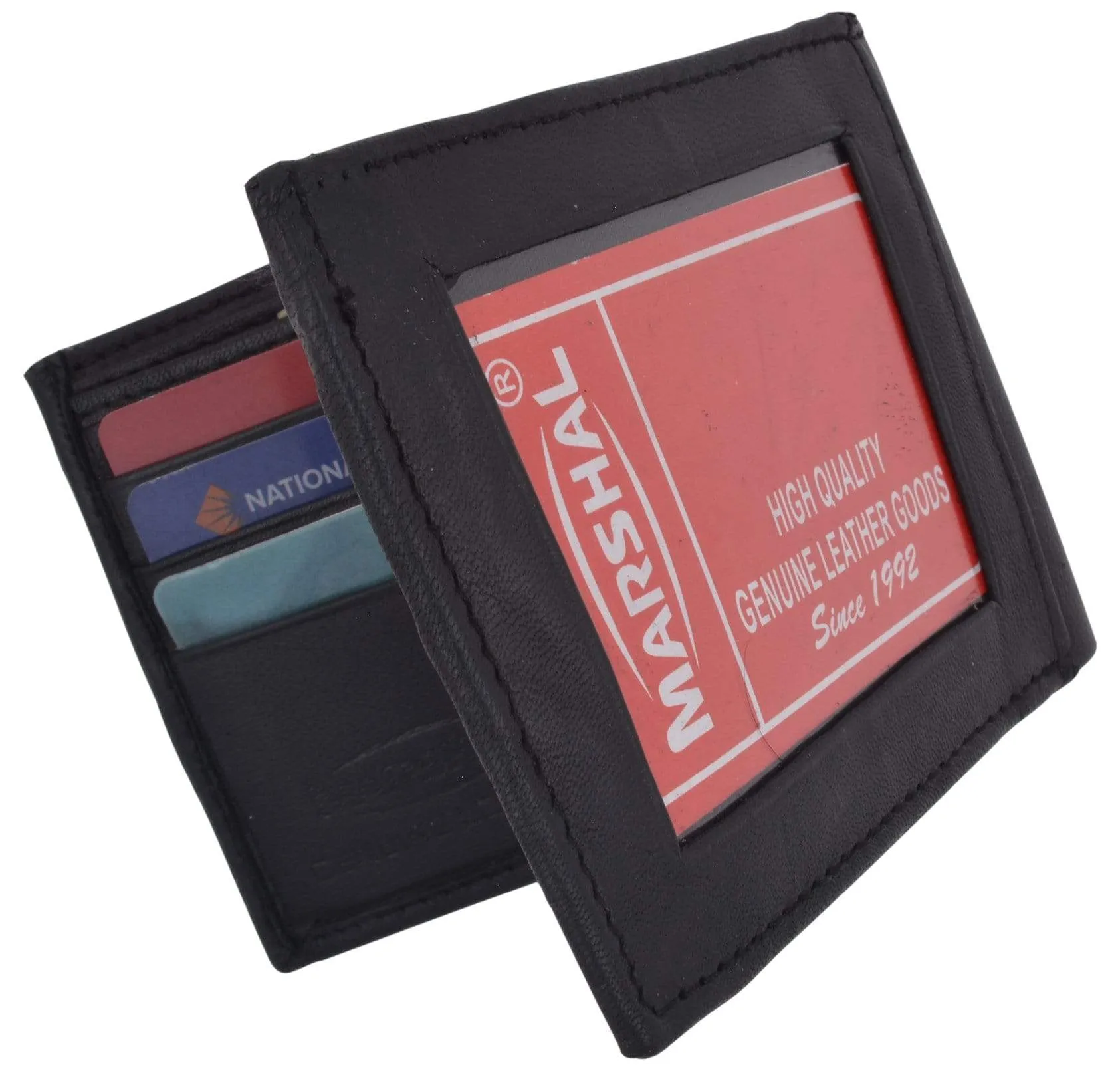 Bifold Lambskin Leather Outside ID Window Mens Wallet 1358