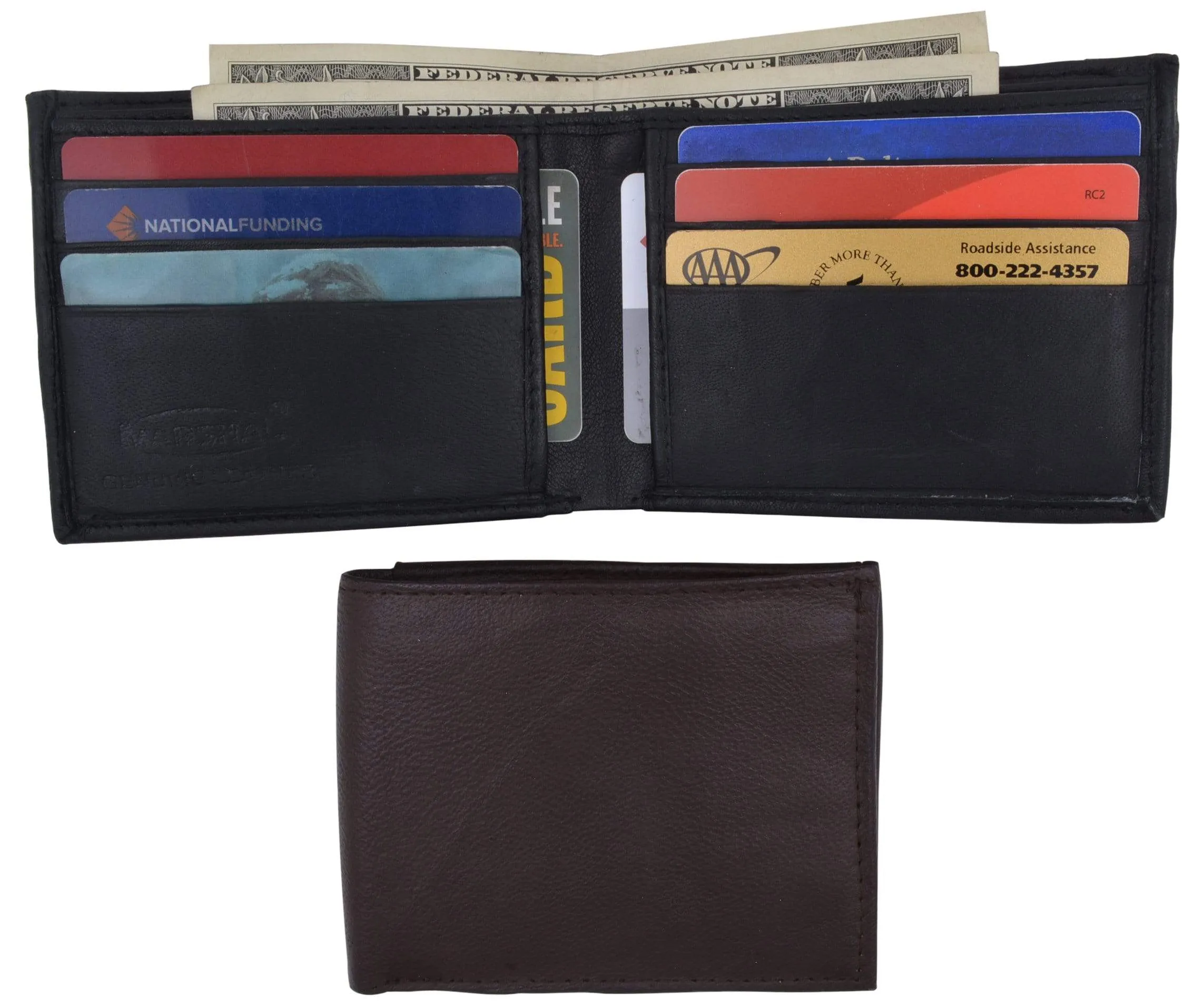 Bifold Lambskin Leather Outside ID Window Mens Wallet 1358