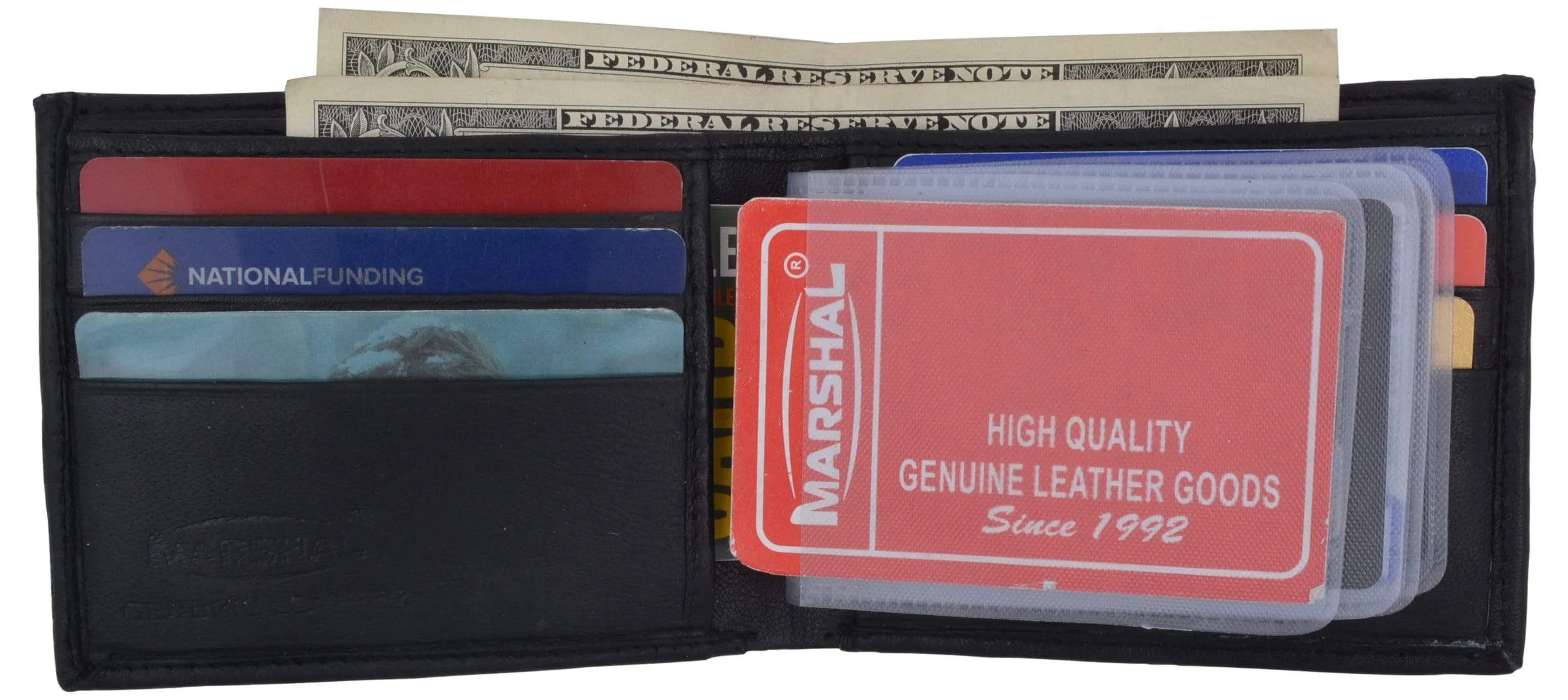 Bifold Lambskin Leather Outside ID Window Mens Wallet 1358