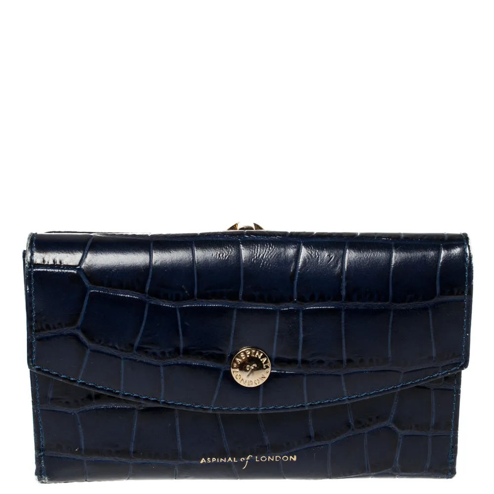 Blue Crocodile Embossed Leather Bifold Wallet