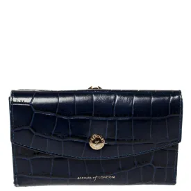 Blue Crocodile Embossed Leather Bifold Wallet