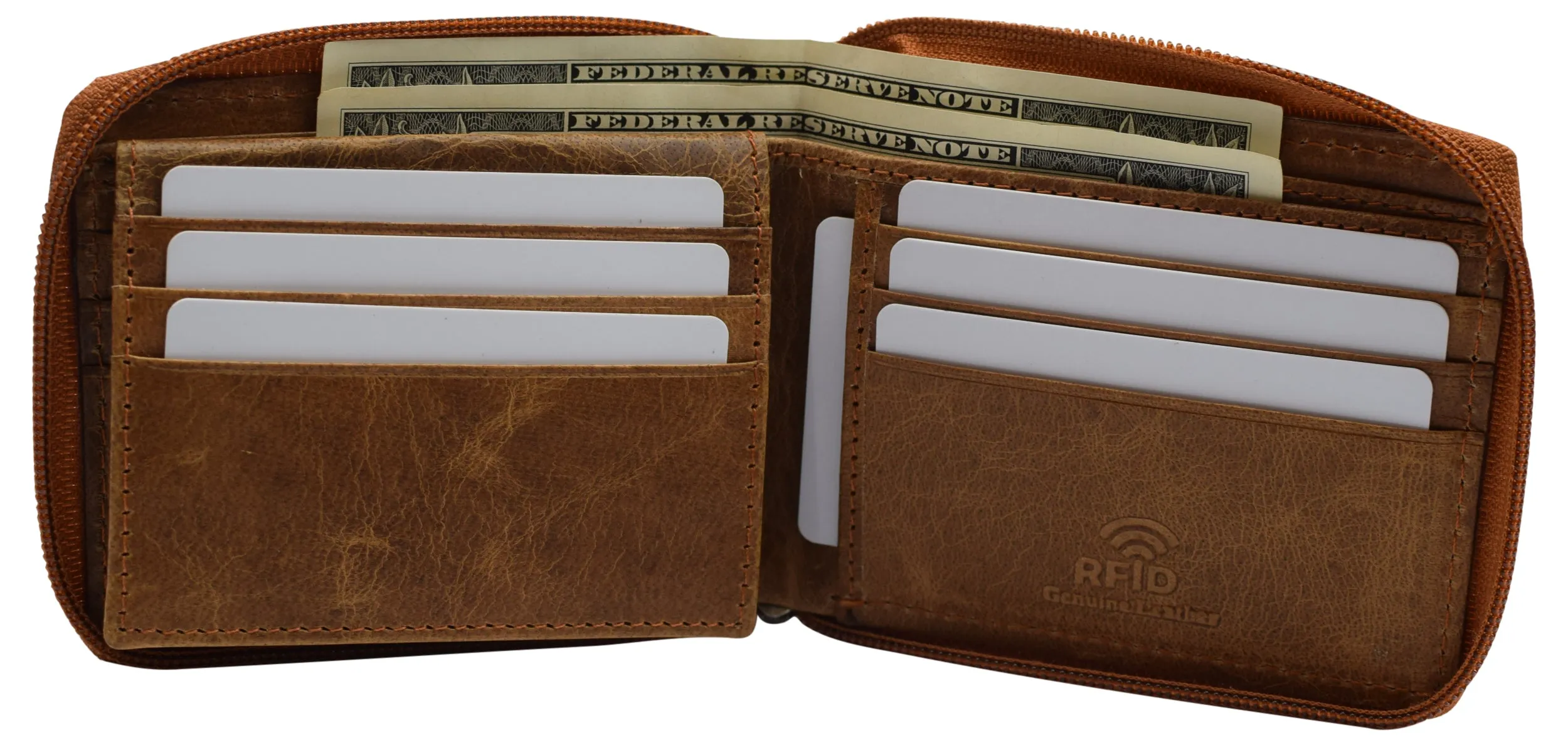 CAZORO Zipper Bifold Wallet for Men Women RFID Protected Genuine Leather