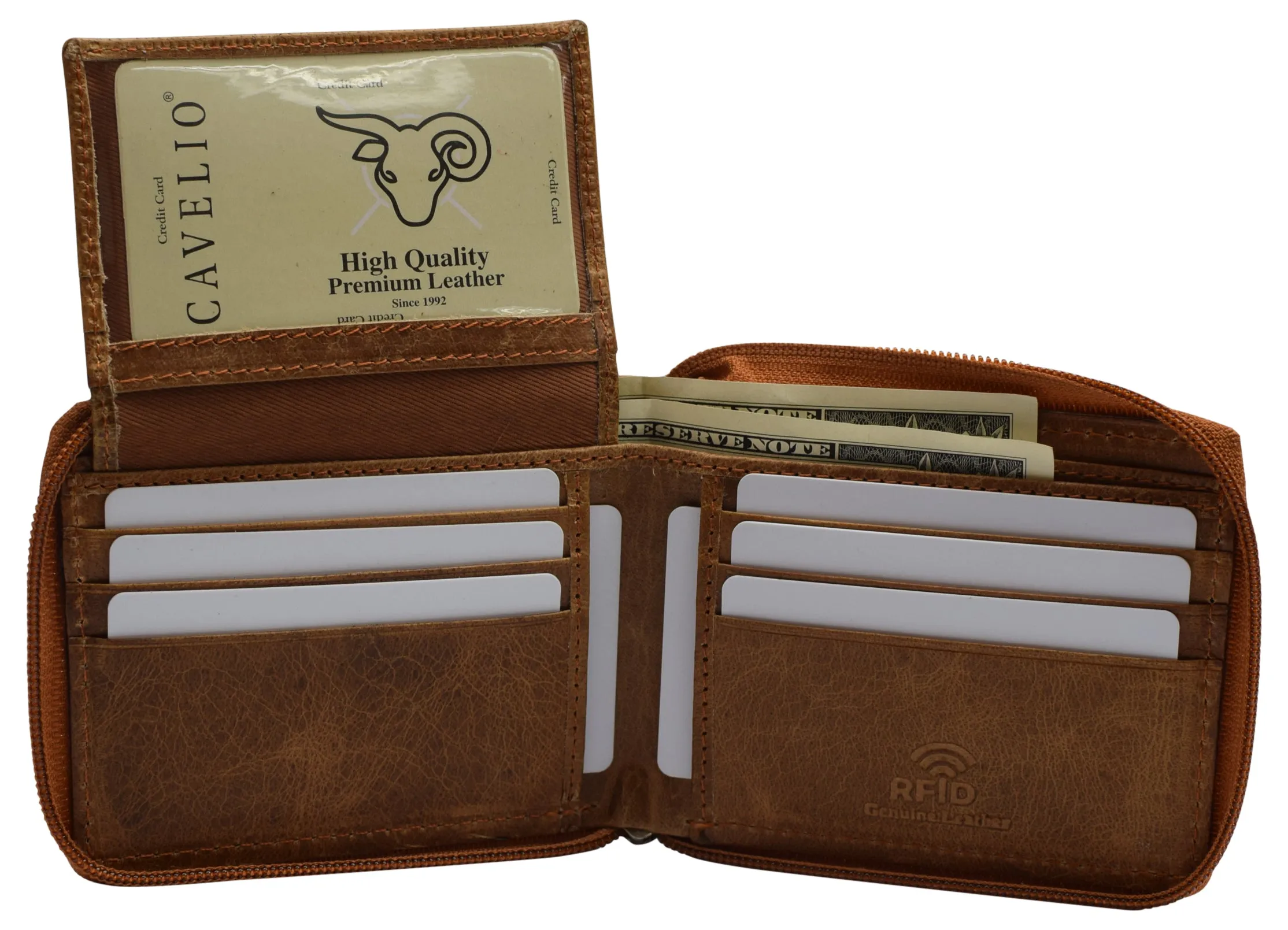 CAZORO Zipper Bifold Wallet for Men Women RFID Protected Genuine Leather