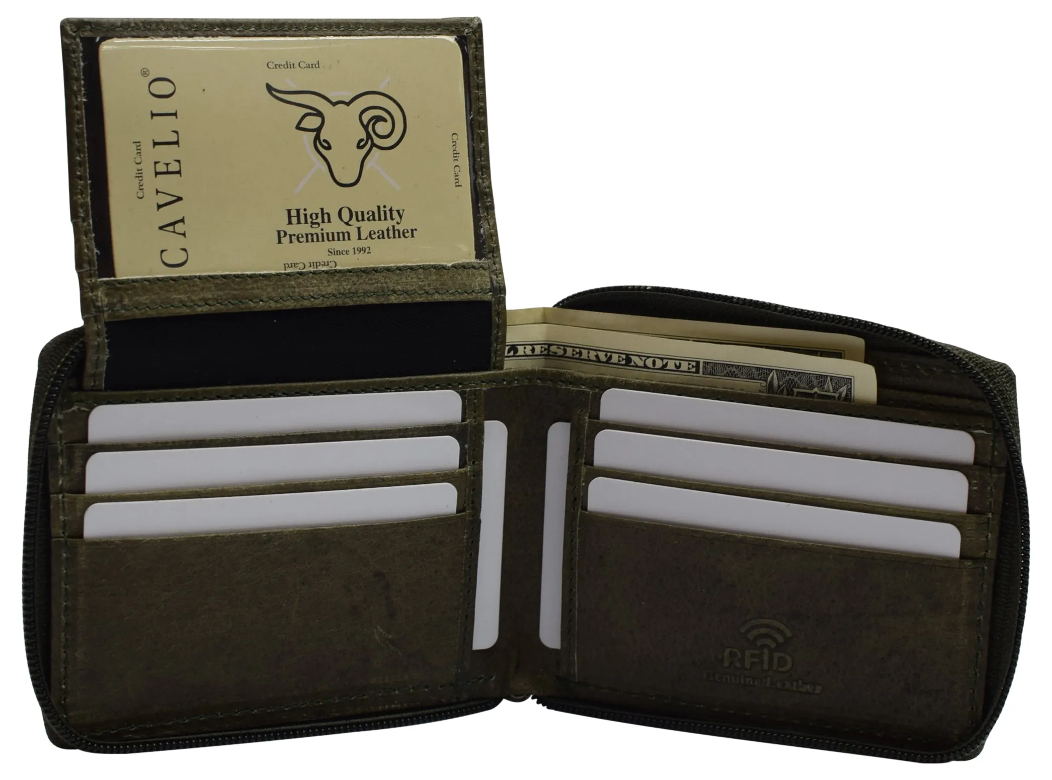 CAZORO Zipper Bifold Wallet for Men Women RFID Protected Genuine Leather
