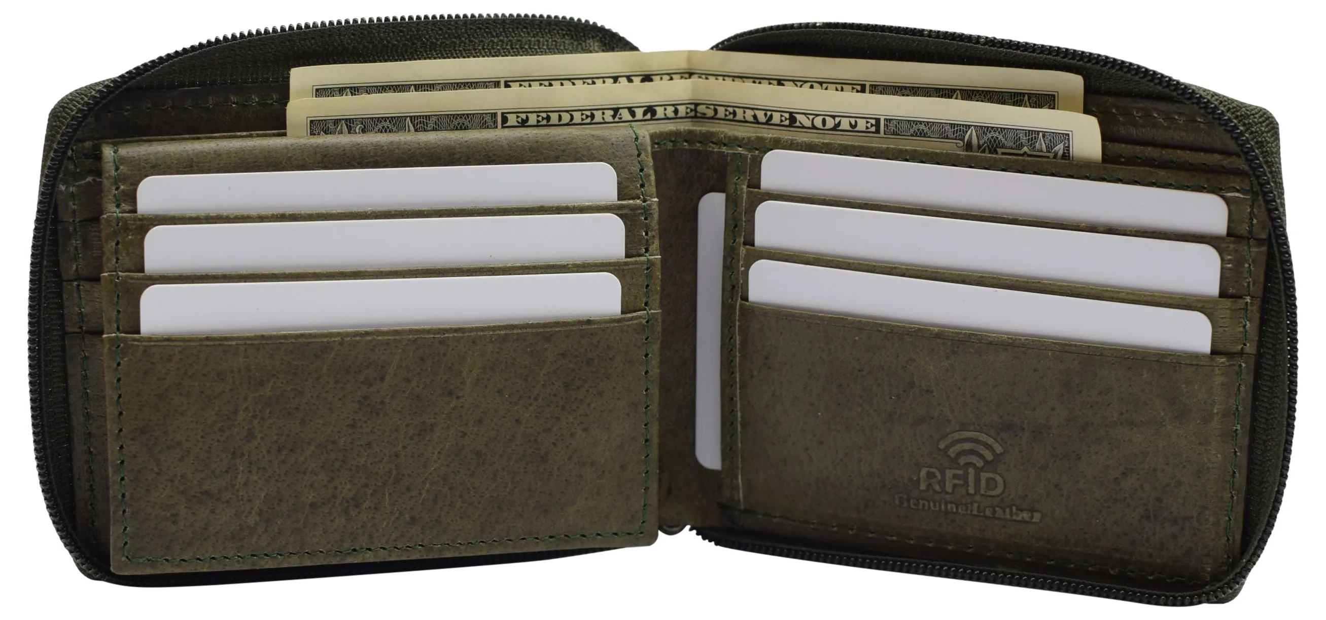 CAZORO Zipper Bifold Wallet for Men Women RFID Protected Genuine Leather