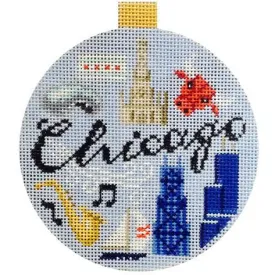 Chicago Travel Round Needlepoint Canvas