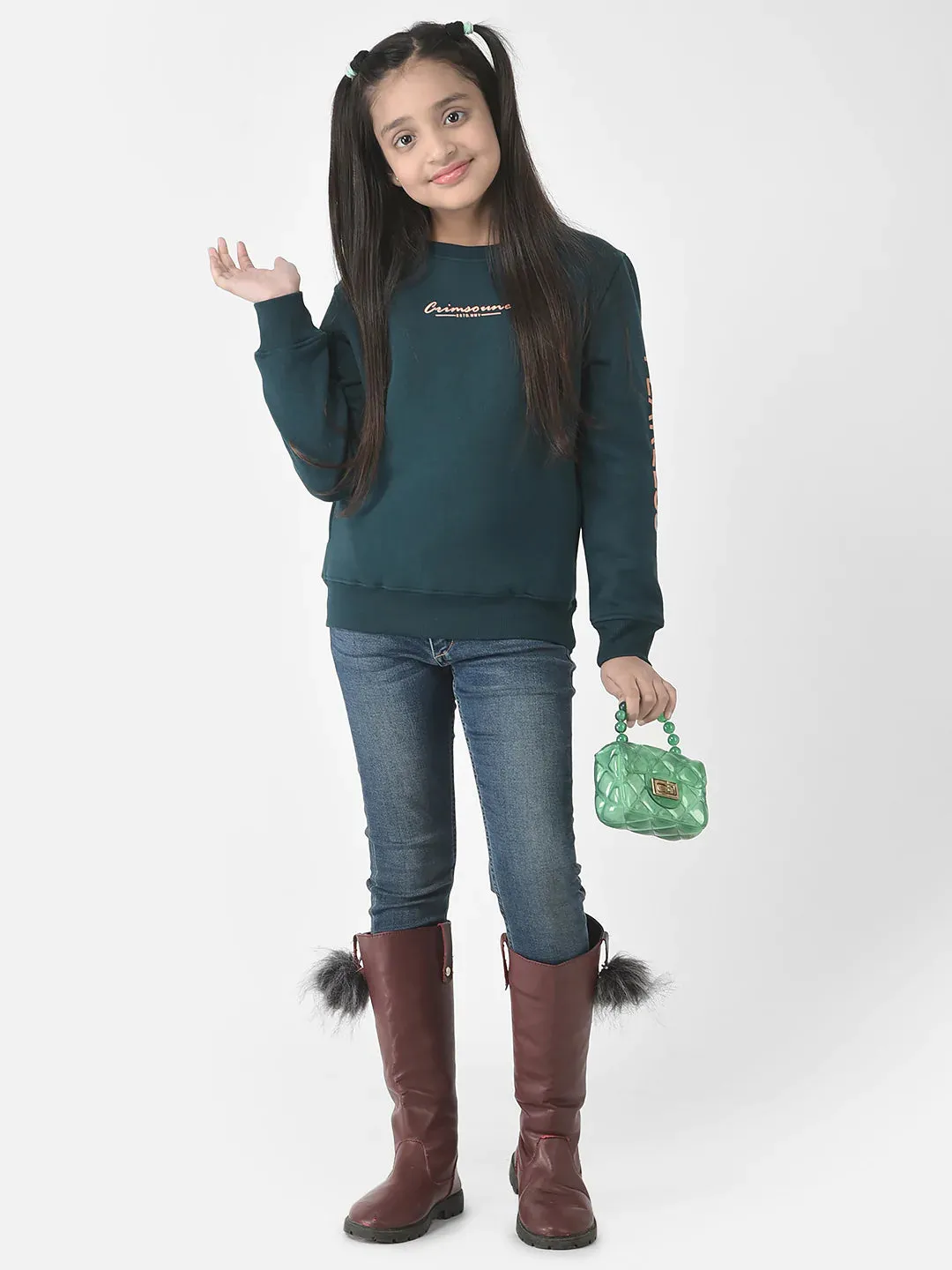 Deep Green Brand-Typography Sweatshirt