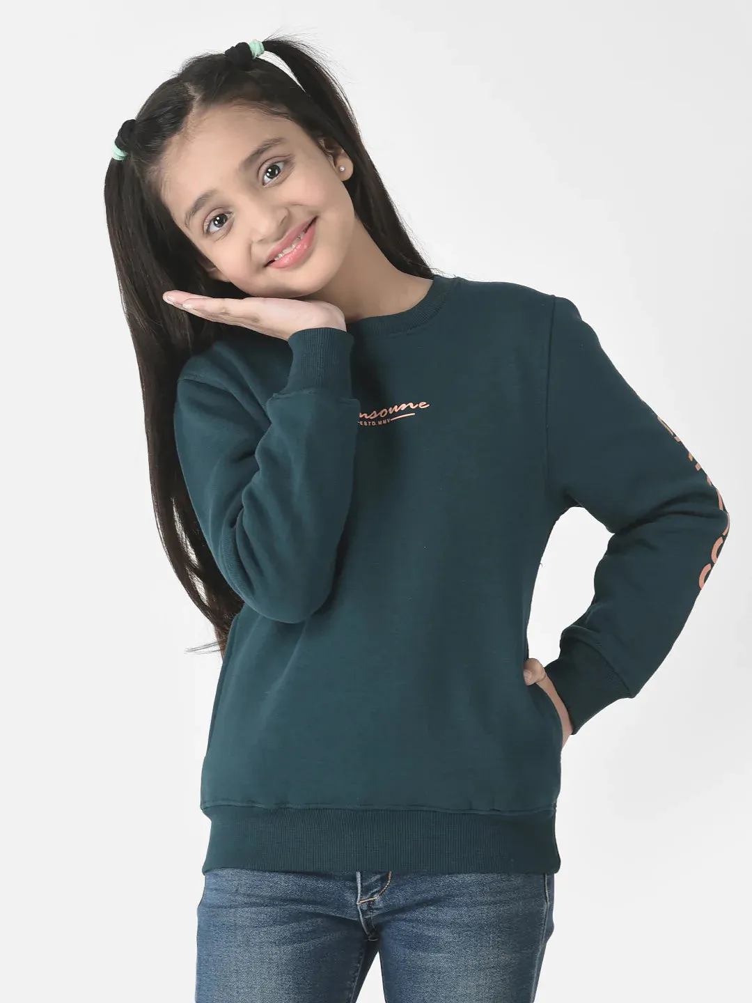 Deep Green Brand-Typography Sweatshirt