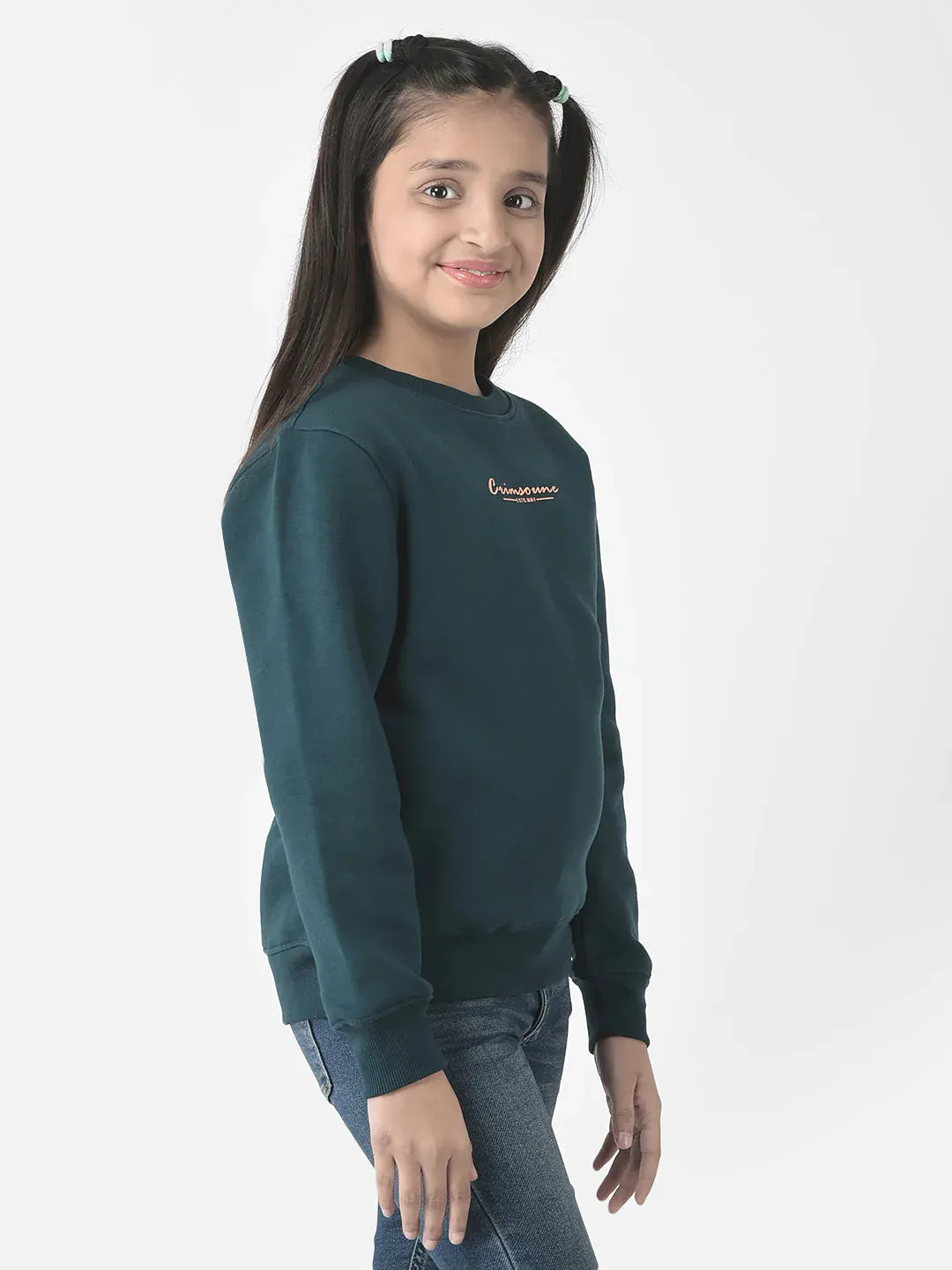 Deep Green Brand-Typography Sweatshirt