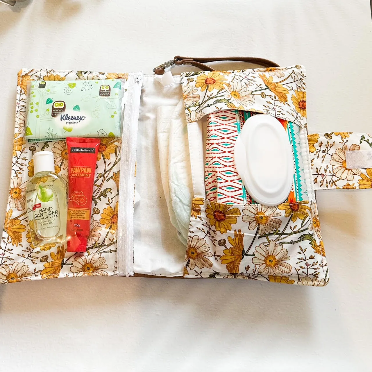 Deluxe Leather Nappy Wallet - Yellow Daisy