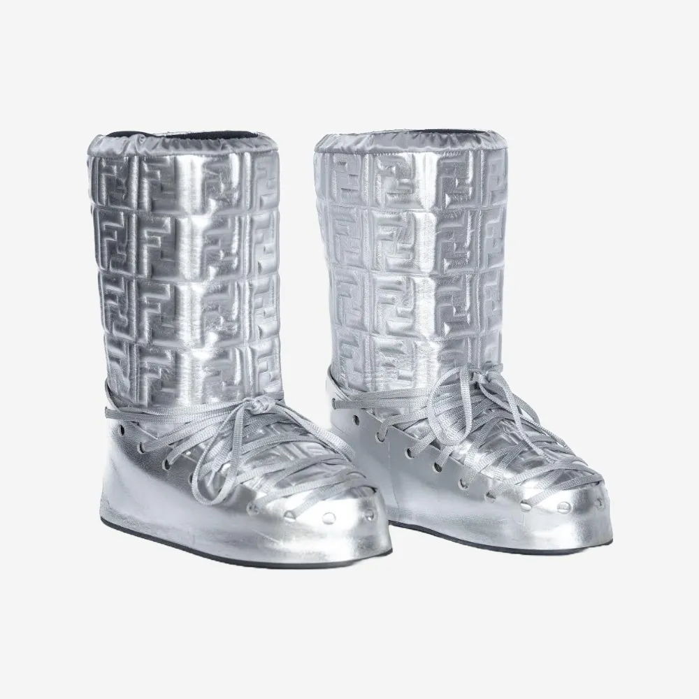 FENDI - MOON BOOTS FF LOGO SILVER LEATHER SIZE 39