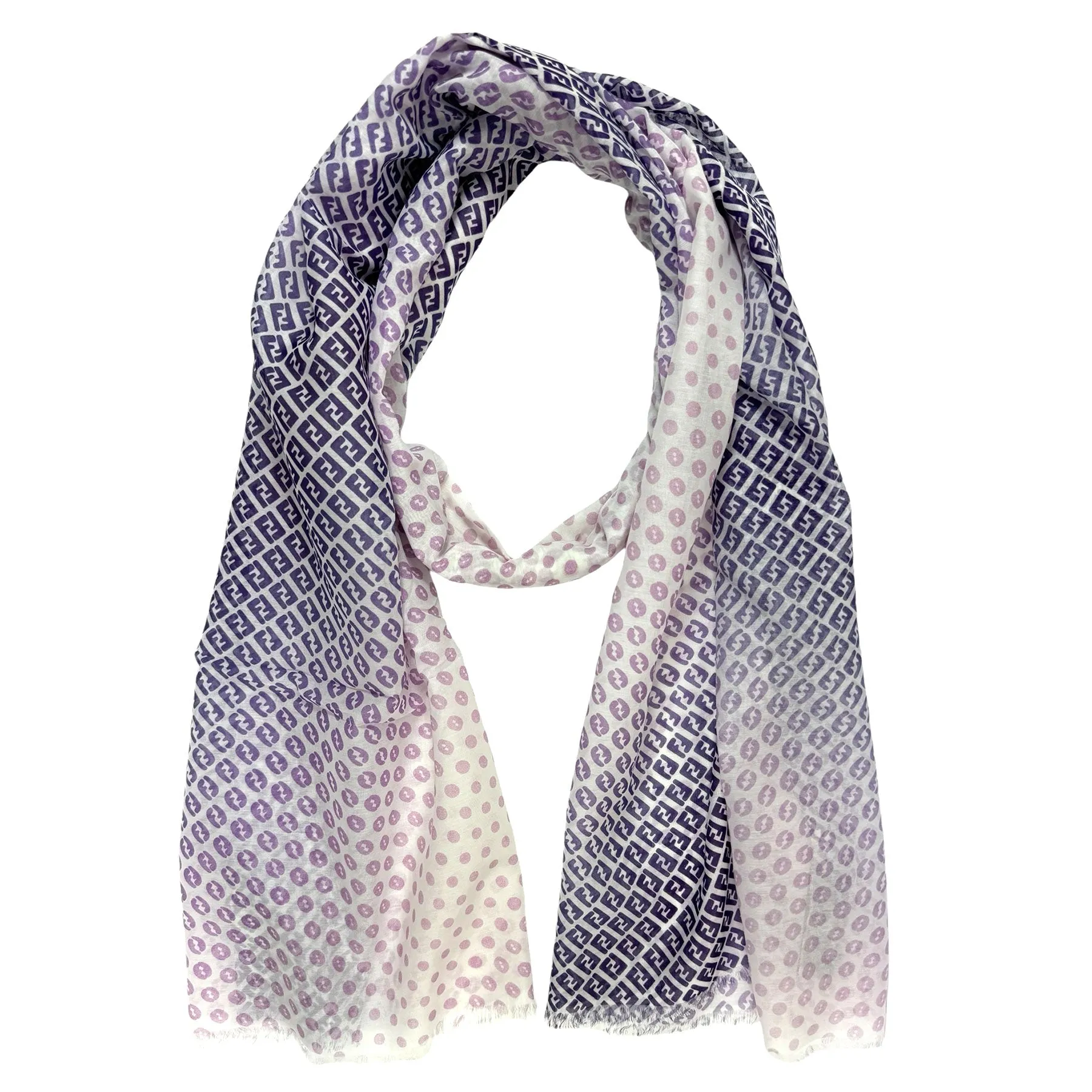 Fendi Scarf White Pink Purple Logo Dots - Cotton Silk Shawl BLACK FRIDAY SALE