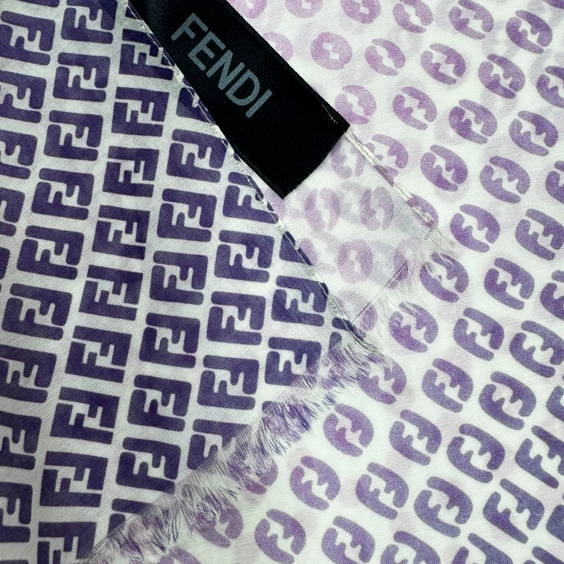 Fendi Scarf White Pink Purple Logo Dots - Cotton Silk Shawl BLACK FRIDAY SALE