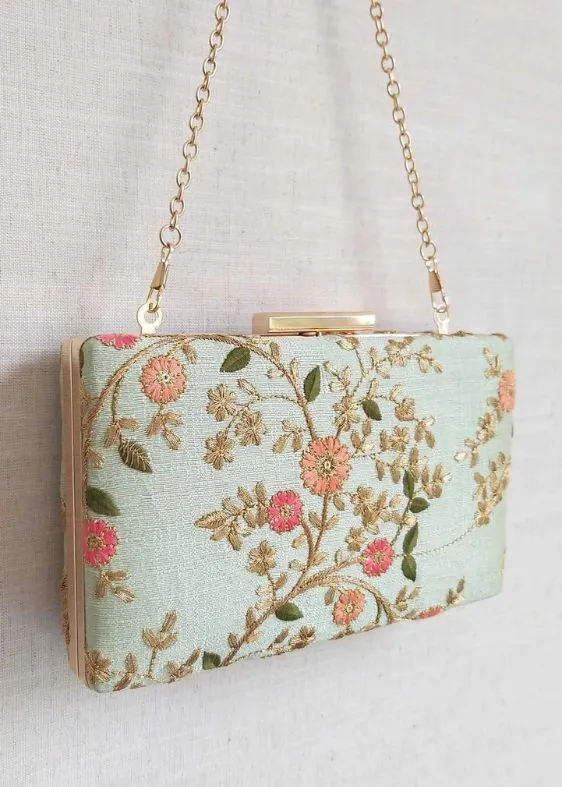 Floral Creeper Box Clutch - Mint -AM-BC-0820-0005