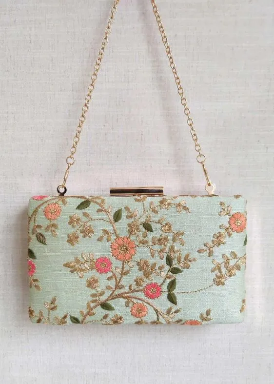 Floral Creeper Box Clutch - Mint -AM-BC-0820-0005