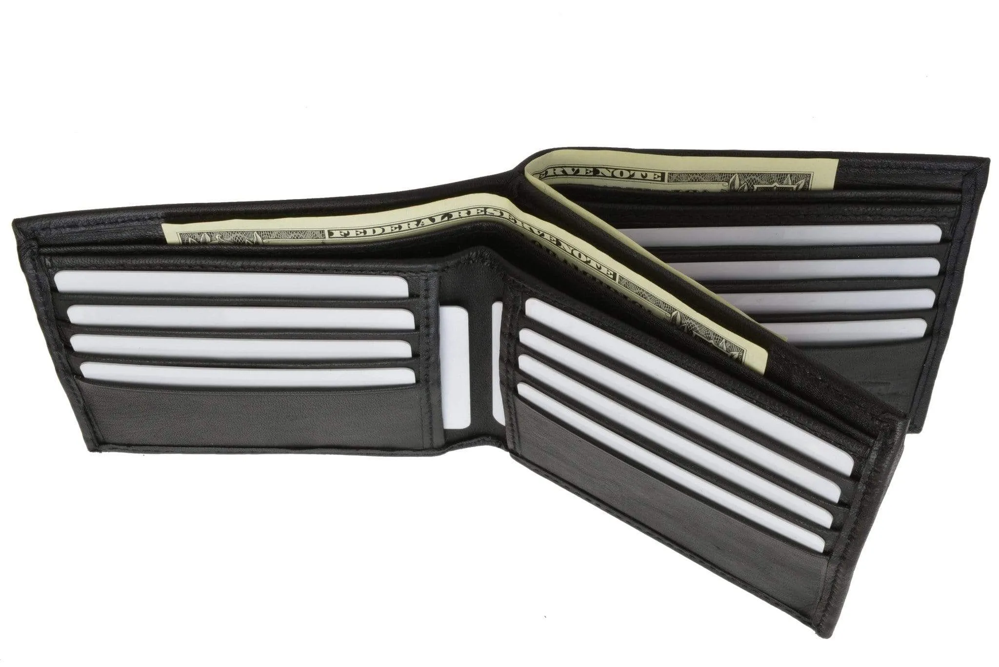 Genuine Leather Bifold Card ID Holder Double Wallet 2252