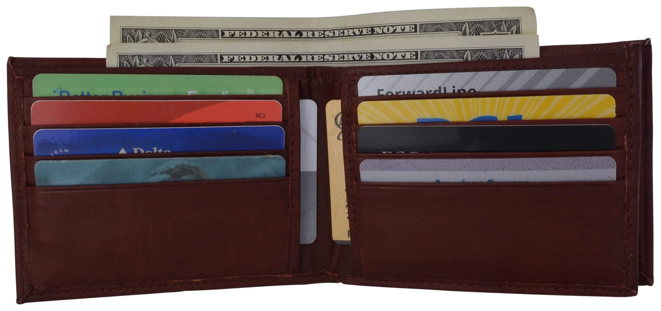 Genuine Leather Bifold Card ID Holder Double Wallet 2252