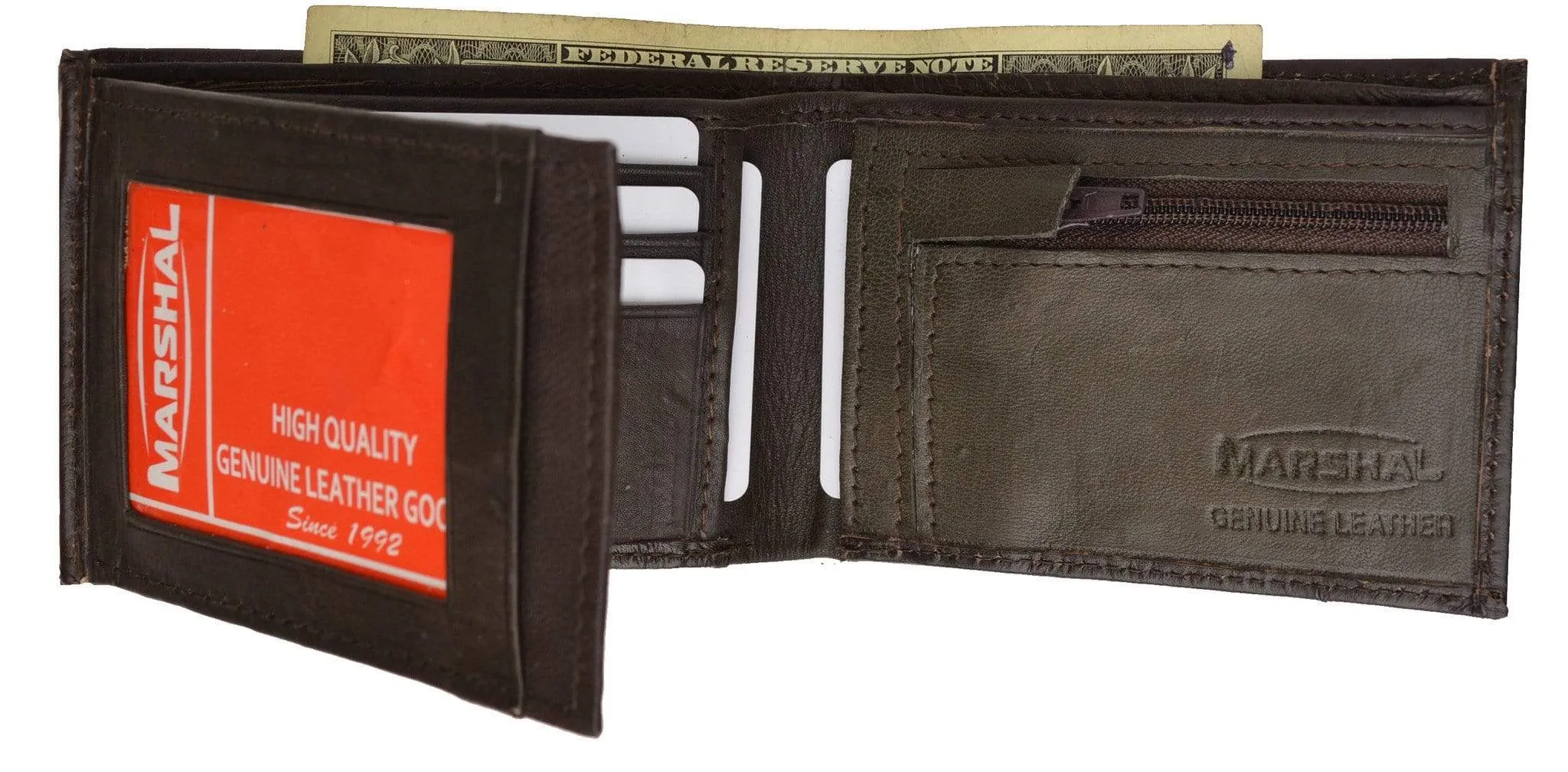 Genuine Leather Mens Bifold Wallet with Change Pocket 1692