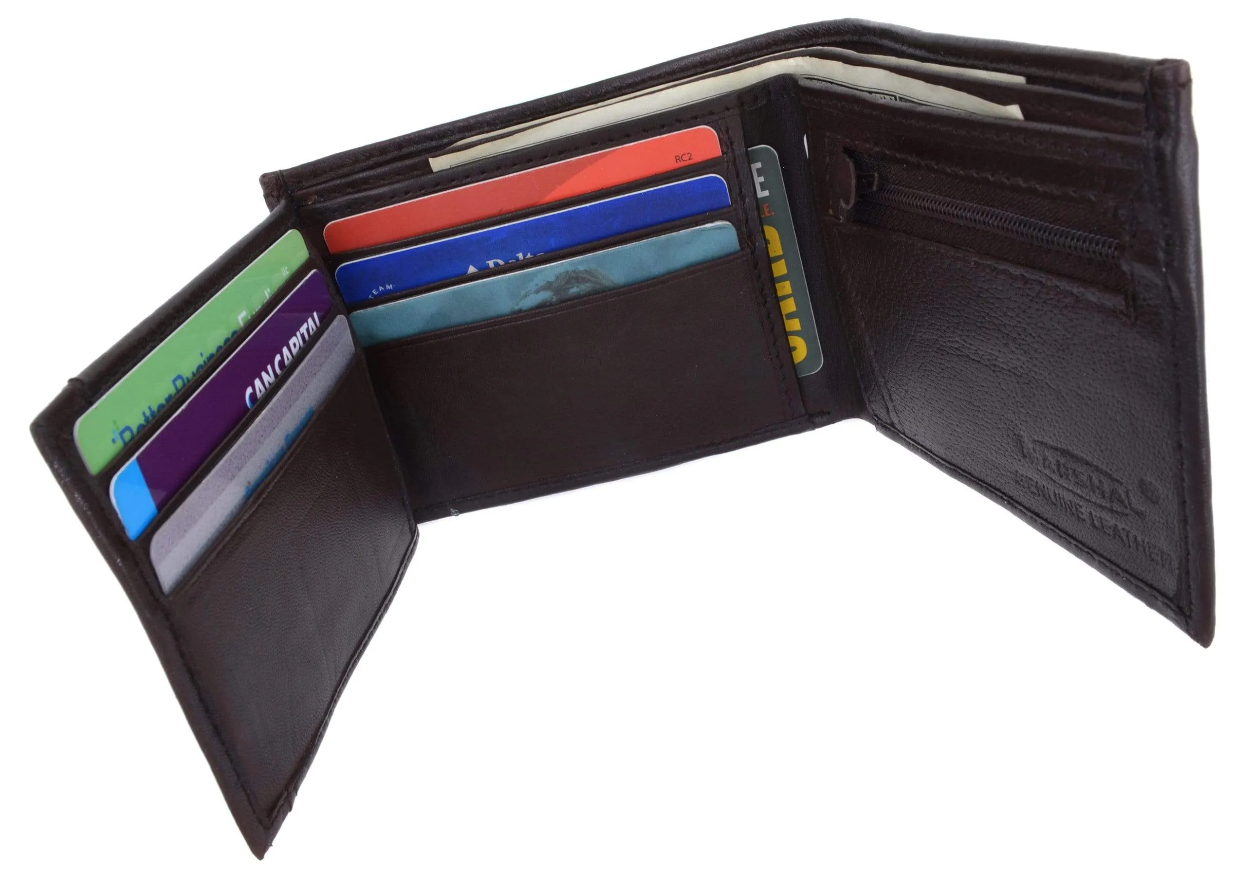 Genuine Leather Mens Bifold Wallet with Change Pocket 1692