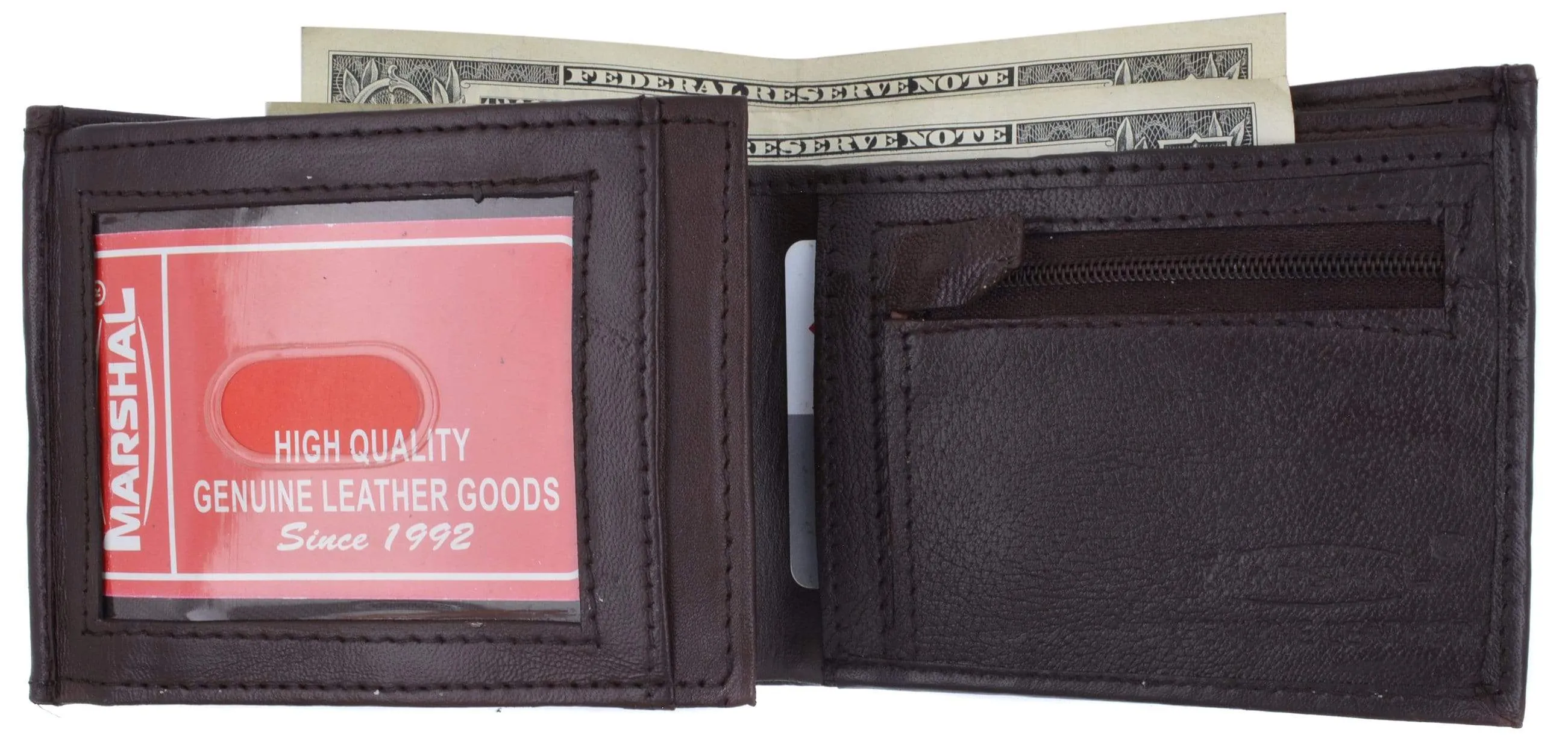 Genuine Leather Mens Bifold Wallet with Change Pocket 1692
