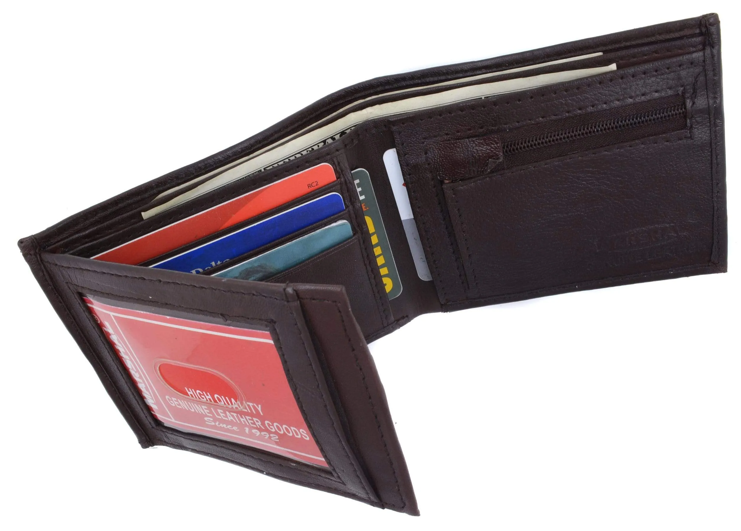 Genuine Leather Mens Bifold Wallet with Change Pocket 1692
