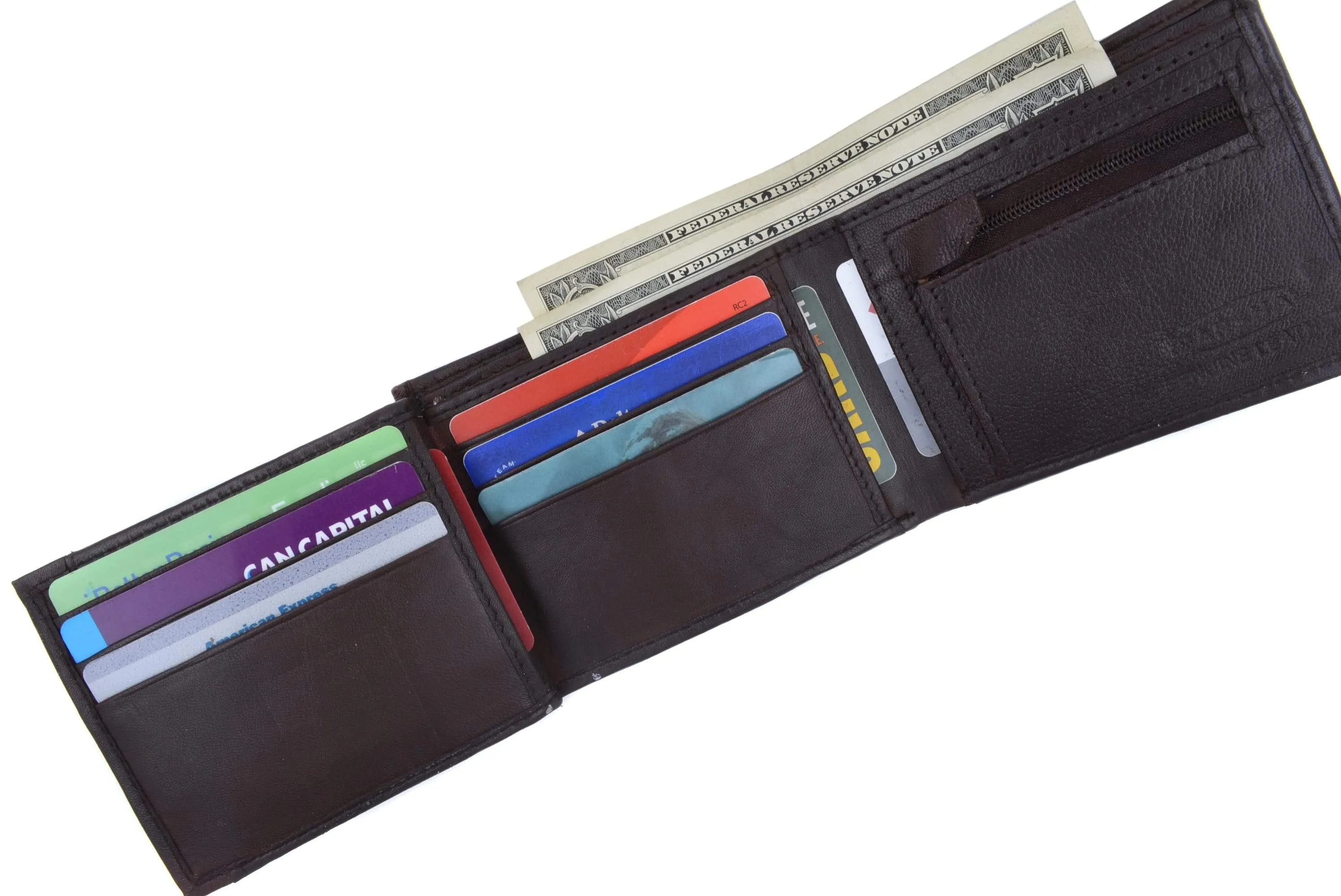 Genuine Leather Mens Bifold Wallet with Change Pocket 1692