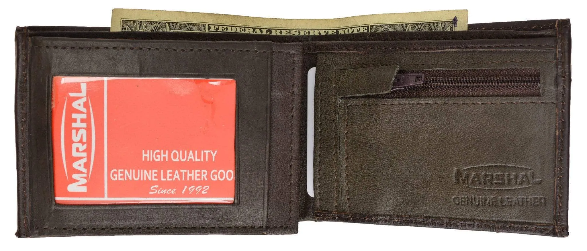Genuine Leather Mens Bifold Wallet with Change Pocket 1692