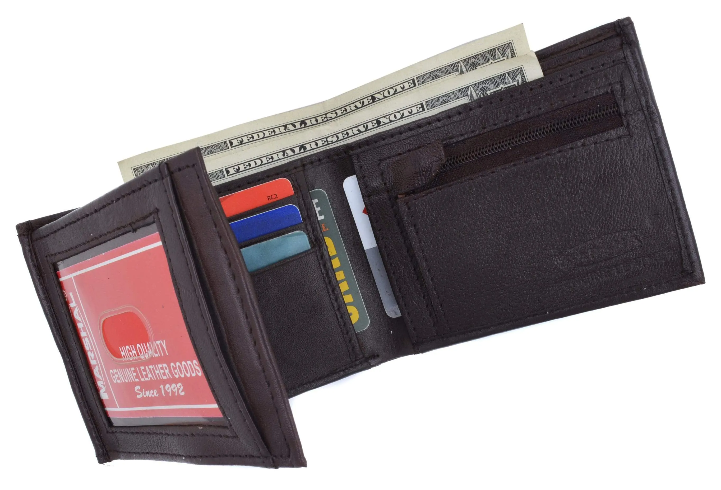 Genuine Leather Mens Bifold Wallet with Change Pocket 1692