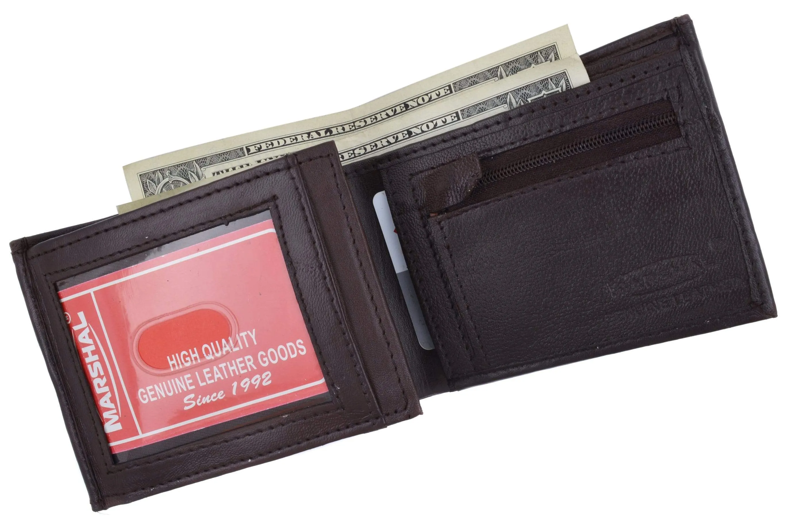 Genuine Leather Mens Bifold Wallet with Change Pocket 1692