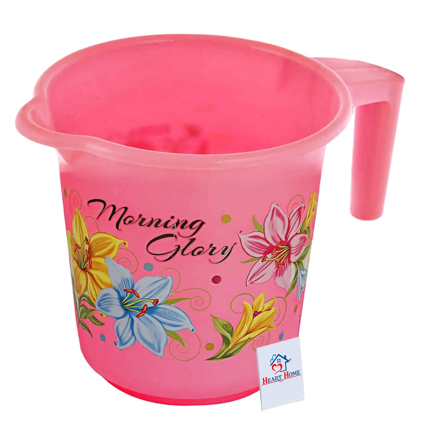 Heart Home 2 Pieces Unbreakable Virgin Plastic Bathroom Bucket with Mug Set- Pink, (1 Pc 16 LTR Bucket & 1 Pc 500 ML Mug)-HEART10292