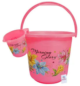 Heart Home 2 Pieces Unbreakable Virgin Plastic Bathroom Bucket with Mug Set- Pink, (1 Pc 16 LTR Bucket & 1 Pc 500 ML Mug)-HEART10292