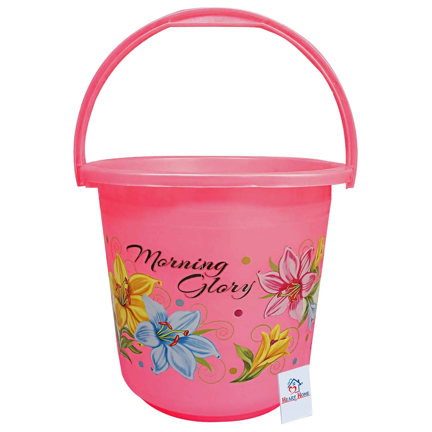 Heart Home 2 Pieces Unbreakable Virgin Plastic Bathroom Bucket with Mug Set- Pink, (1 Pc 16 LTR Bucket & 1 Pc 500 ML Mug)-HEART10292