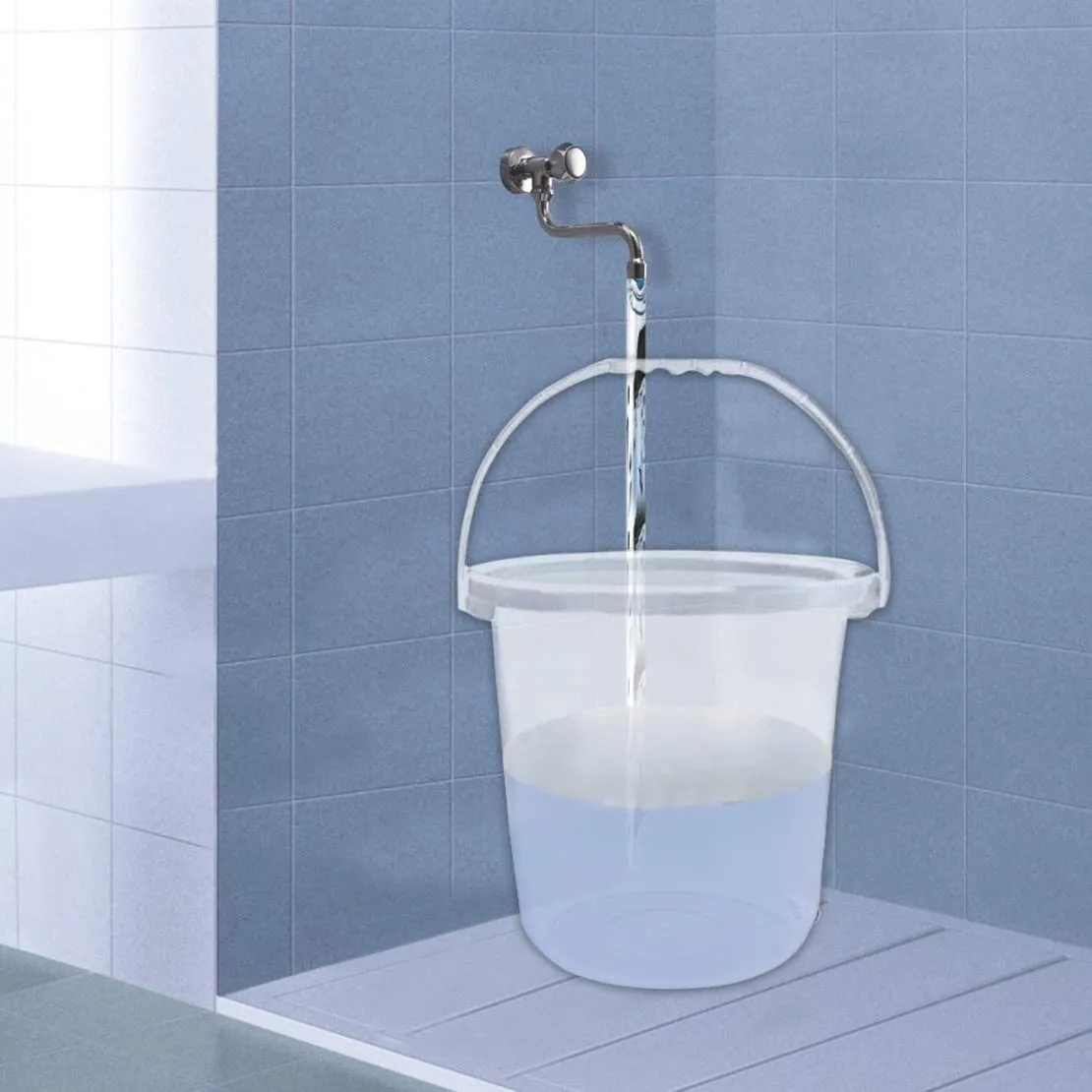 Heart Home 2 Pieces Unbreakable Virgin Plastic Strong Transparent Bathroom Bucket 16 LTR (White)- HEART7106