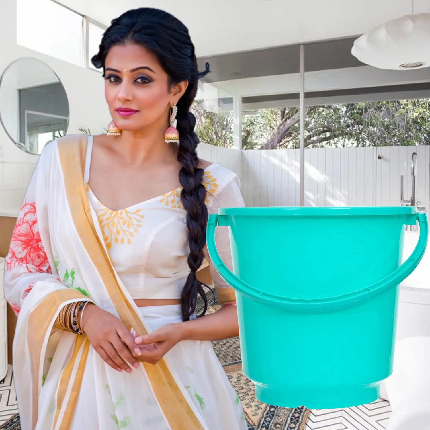 Heart Home Bucket|Plastic Bucket for Bathroom|Bucket for Bathing|Unbreakable Bucket with Handle|16 Liter|Pack of 2 (Green)